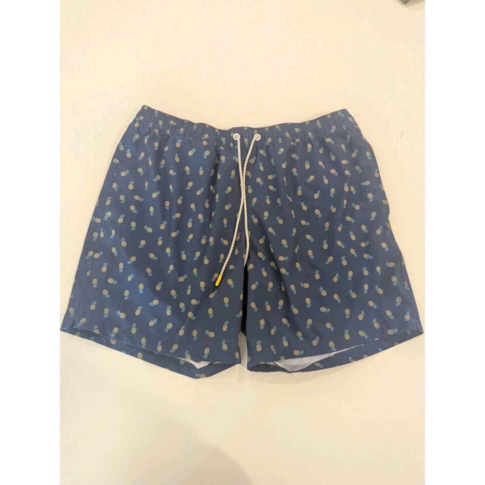 Bonobos Mens Pineapples Swim Trunks Blue 7 Inch Inseam Pockets Large